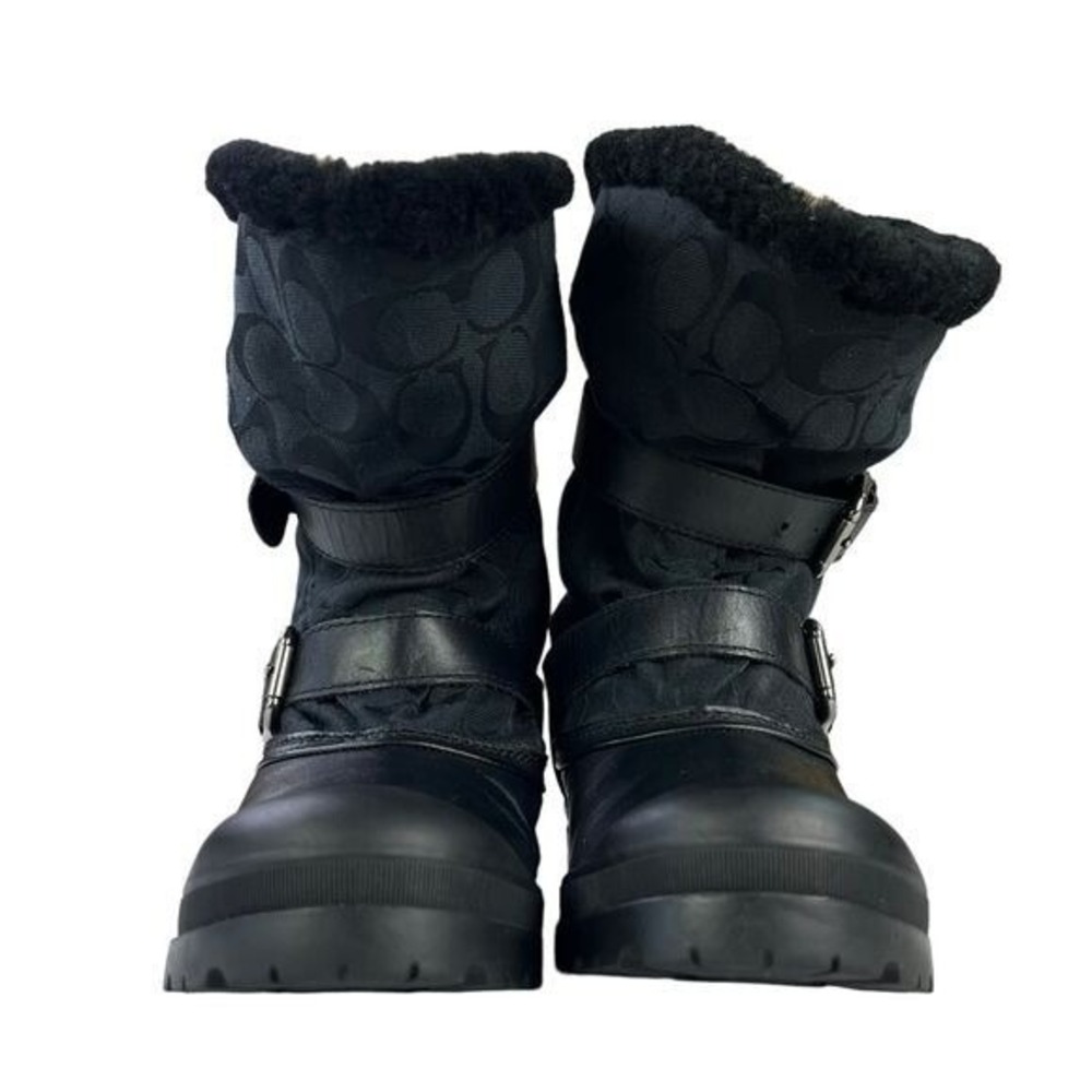 Coach Holiway Black Buckle Winter Boots Size 7 Sherpa Lined Y2K Chic Fleece Moto - Picture 5 of 10